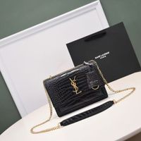 Black Crocodile Pattern Gold Buckle