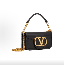 Valentino Garavani Women Mini Baguette Bag Calfskin Leather Magnetic Closure Detachable Lock Chain Strap Handheld Underarm Single Shoulder