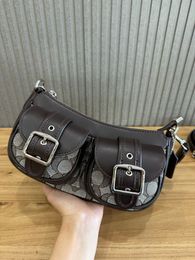 Coach Ashton Shoulder Bag Y2K Baguette Purse Women Leather & Signature Canvas Dual Strap Crossbody Handbag