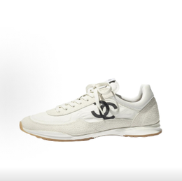 CHANEL Men 26P Low Top Lace Up Casual Sneakers White Calfskin & Suede Spliced 1cm Thick Sole CC Logo Luxury Designer Daily Walking Trainers