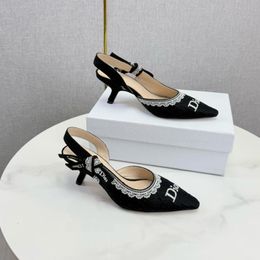 Luxury Designer shoe new runway model C.D embroidered sandals, ultra-high heel pointed toe open back kitten heel fashion women shoes