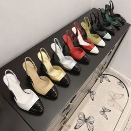 women's closed-toe sandals with thin heels and buckle closure made of sheepskin elegant high-heeled shoes CHANEL 26A Apple high heel