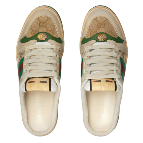 GUCCI Screener leather round-toe lace-up two-tone platform mules 3cm closed-toe slippers for women beige