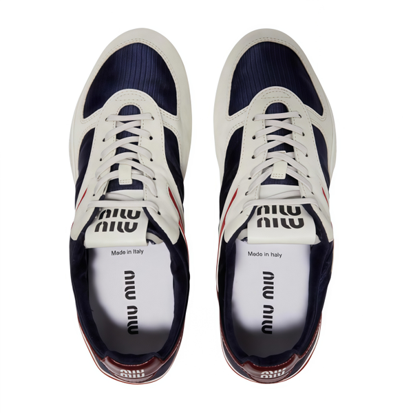 MIU MIU Gymnasium colourful ribbon logo embossed round-toe lace-up thin sole low-top casual shoes for women in sea blue and amaranth red