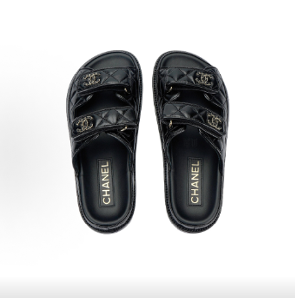 CHANEL Women 24P Round Toe Slip On One Strap Slide Sandals Black Genuine Leather Flat Casual Luxury Designer Summer Slippers