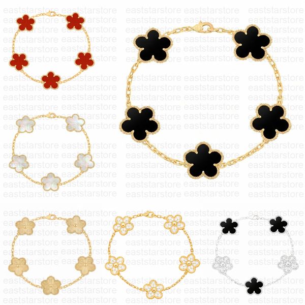 Designer Clover Bracelet Luxury jewelry Women Flower Fashion Charm Bracelets 18K Gold Silver Rose Gold Chain Plate Agate Diamond for Women Wedding Party Gifts