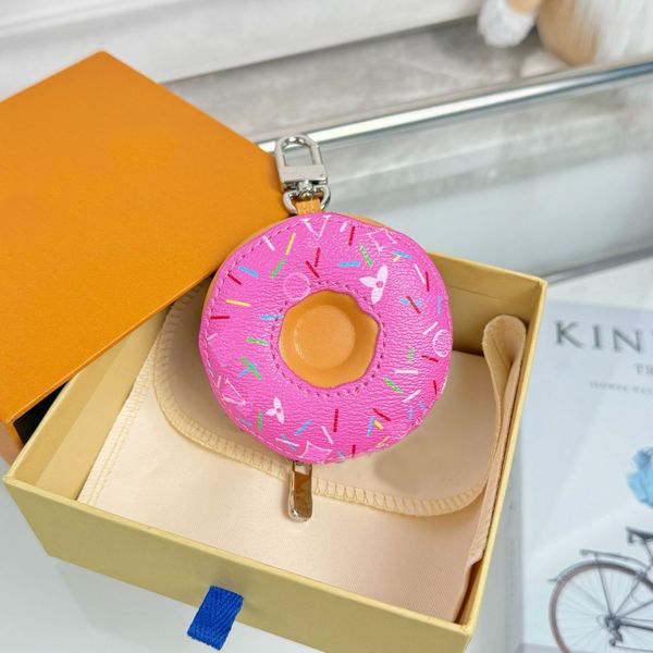 Luxury Donut Keychain Mini Hamburger Doughnut Pizza Keychains Bag Charm Fashion Handmade Leather Men and Women Earphone Bag Keychains Coin Purse wallets gift